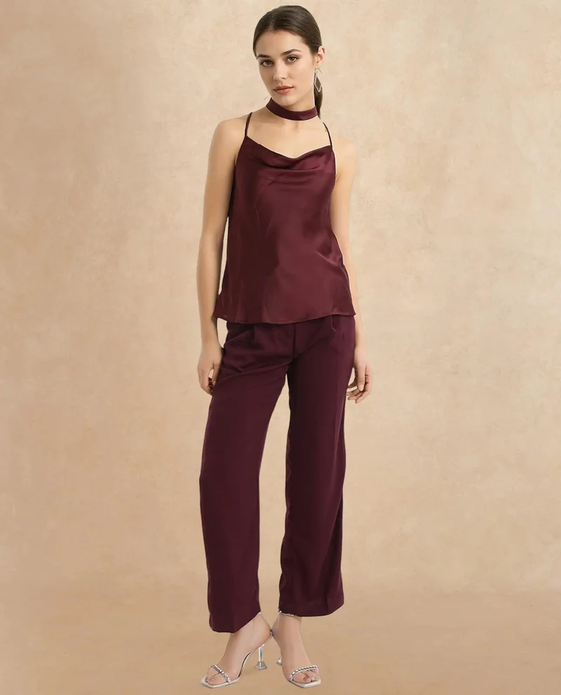 Rareism Women's Shoulder Straps Cowl Neck Plain Top