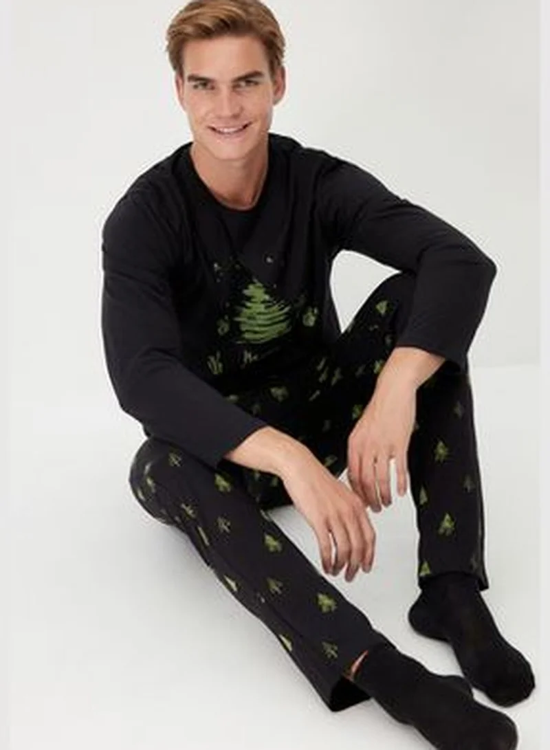trendyol Men's Black Regular Fit Knitted Pajamas Set TMNAW24PT00021