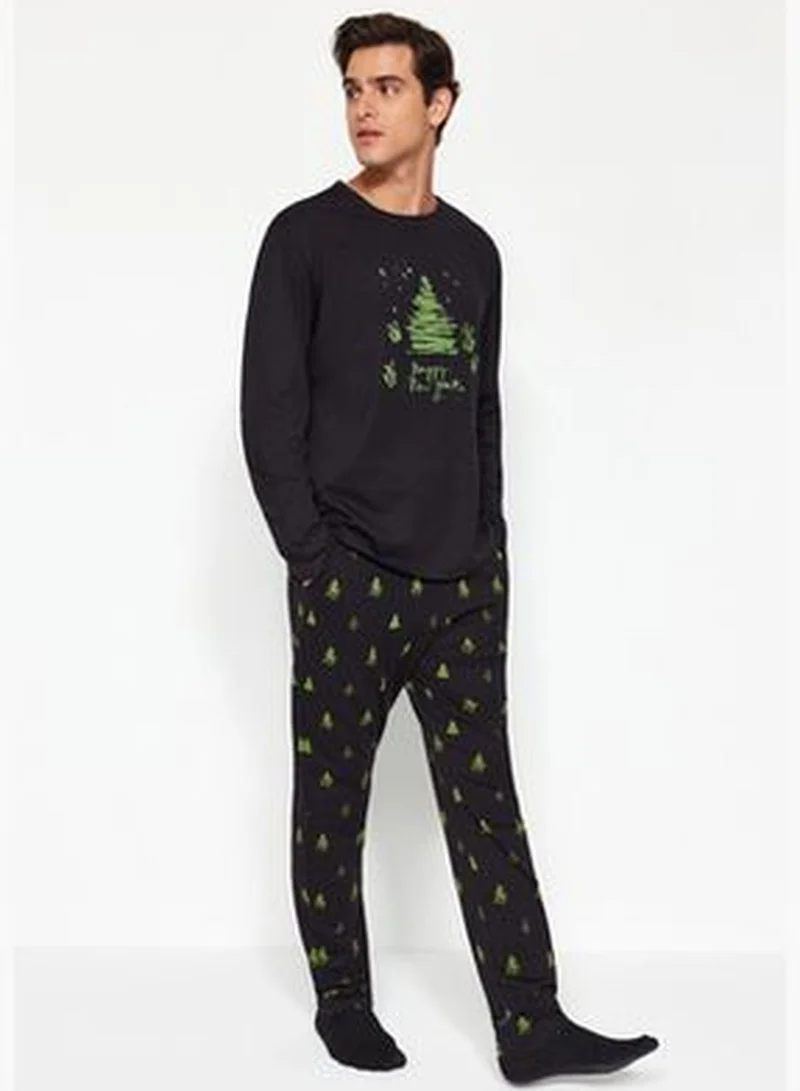 trendyol Men's Black Regular Fit Knitted Pajamas Set TMNAW24PT00021
