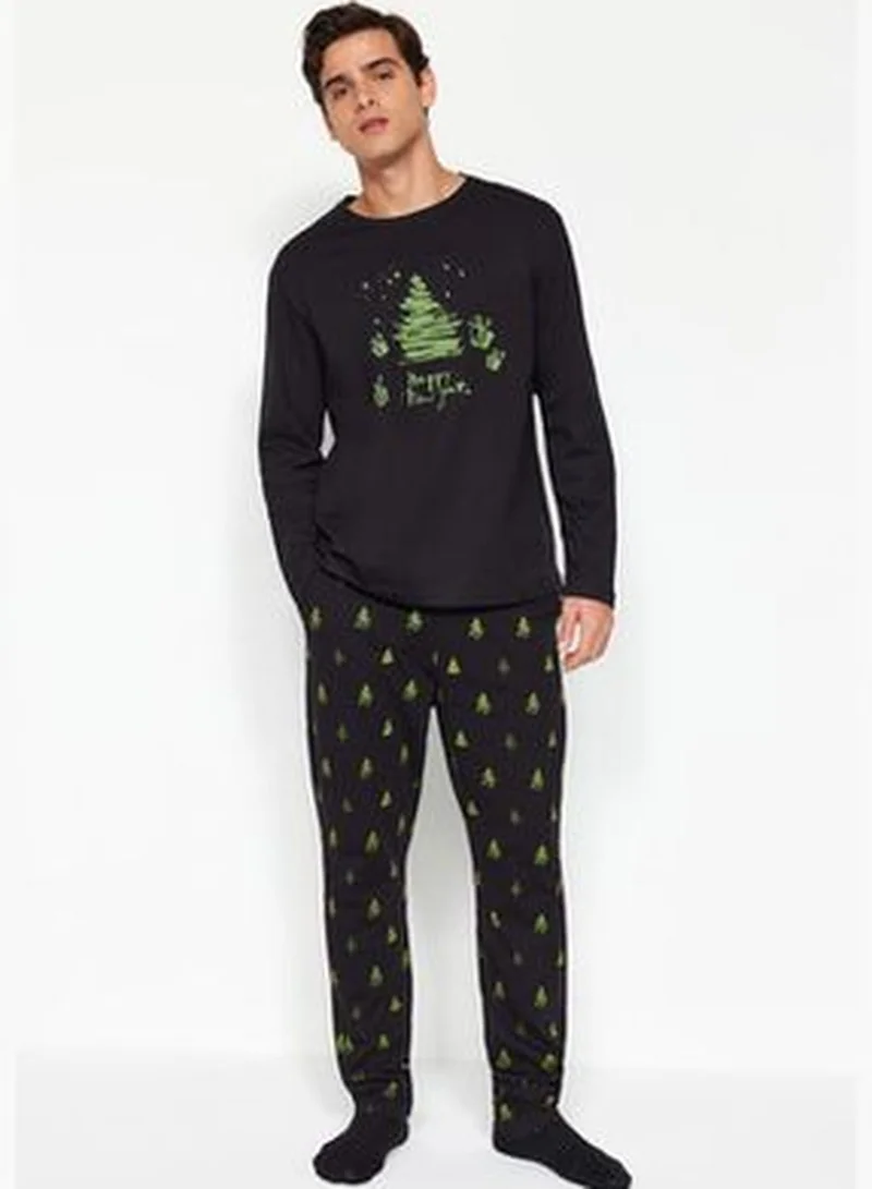 trendyol Men's Black Regular Fit Knitted Pajamas Set TMNAW24PT00021