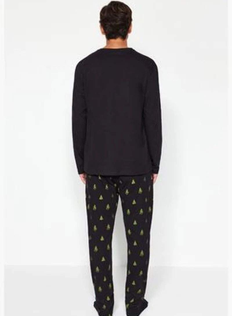 trendyol Men's Black Regular Fit Knitted Pajamas Set TMNAW24PT00021