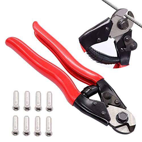 weideer Bike Cable Cutter Heavy Duty Stainless Steel Wire Rope Cutter Up to 532 Aircraft Steel Wire Cutter with 8Pcs Bike Cable Cap End Tips for Bicycle Housing Fencing DIY Projects