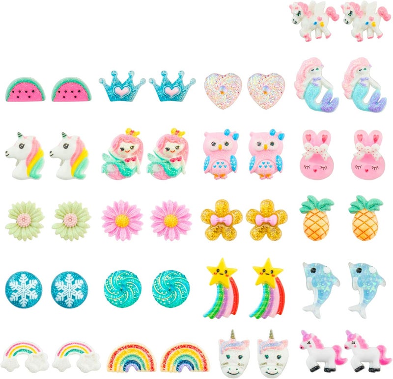 HaiMay 21 Pairs Girl Clip on Earrings for Kids Clips Earrings Princess Toy Earring Play Earring Little Girl Jewelry for Party Favor, All Packed in Clear Boxes - Image 1