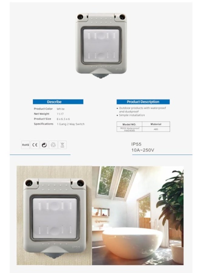IP55 Waterproof Outdoor Electrical Socket Box – Weatherproof Wall-Mount Enclosure with Cover for Garden, Patio, Garage, or Workshop – Single Gang Protective Switch Housing (Grey) - Image 2