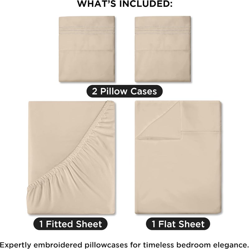 ROYALE LINENS رويال لينينز - طقم شراشف كاليفورنيا كينج 4 قطع - فراش مايكروفايبر ناعم 1800 - 1 شرشف مجهز، 1 شرشف مسطح، 2 كيس وسادة - طقم شراشف كال كينج مقاوم للتجعد والبهتان (كينجكال، رملي) - Image 2