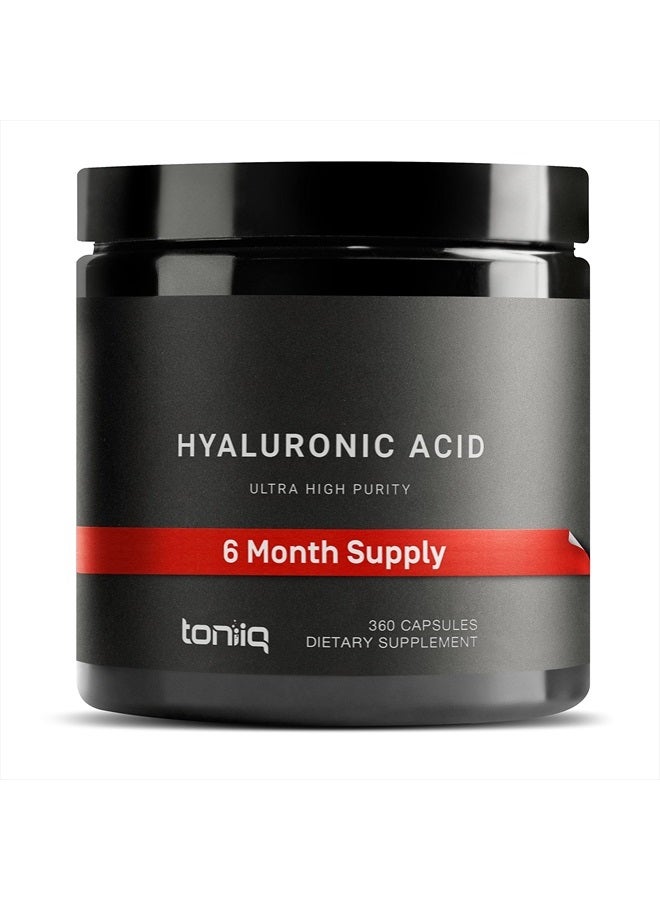 Toniiq Ultra High Purity Hyaluronic Acid Supplements - 95%+ Highly Purified and Bioavailable - 275mg Formula - Non-GMO Fermentation - Hyaluronic Acid with Vitamin C - 360 Veggie Caps  - Image 1