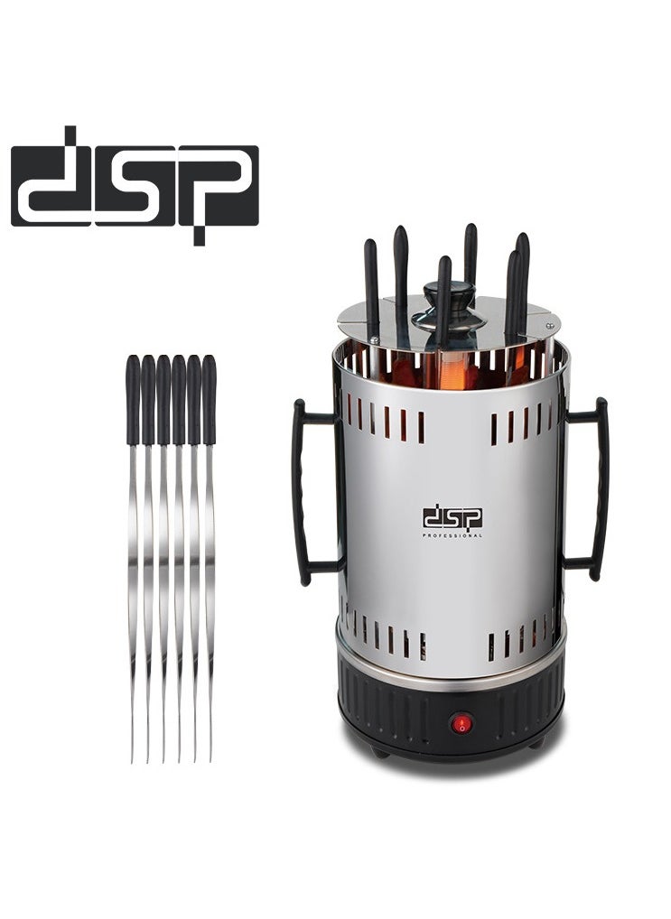 DSP Smokeless Indoor & Outdoor BBQ Grill – 1000W Stainless Steel Roaster with Auto 360° Rotation, Glass Heating Tube, 12 Skewers & Extra Tube – Easy to Clean, One-Touch Operation  - Image 1