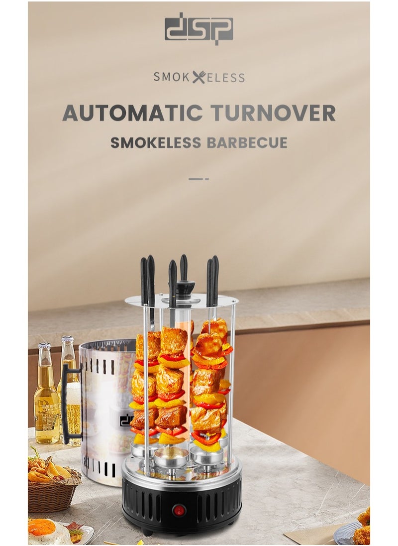 DSP Smokeless Indoor & Outdoor BBQ Grill – 1000W Stainless Steel Roaster with Auto 360° Rotation, Glass Heating Tube, 12 Skewers & Extra Tube – Easy to Clean, One-Touch Operation  - Image 2