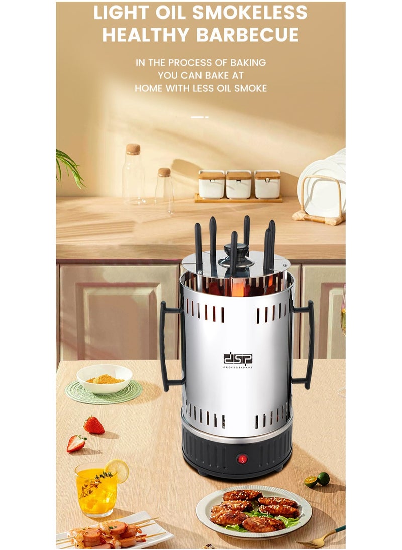 DSP Smokeless Indoor & Outdoor BBQ Grill – 1000W Stainless Steel Roaster with Auto 360° Rotation, Glass Heating Tube, 12 Skewers & Extra Tube – Easy to Clean, One-Touch Operation  - Image 3