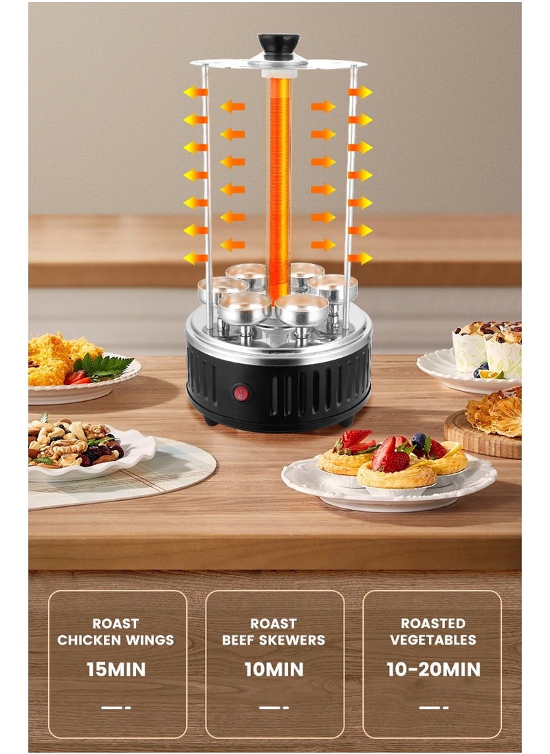 DSP Smokeless Indoor & Outdoor BBQ Grill – 1000W Stainless Steel Roaster with Auto 360° Rotation, Glass Heating Tube, 12 Skewers & Extra Tube – Easy to Clean, One-Touch Operation  - Image 5