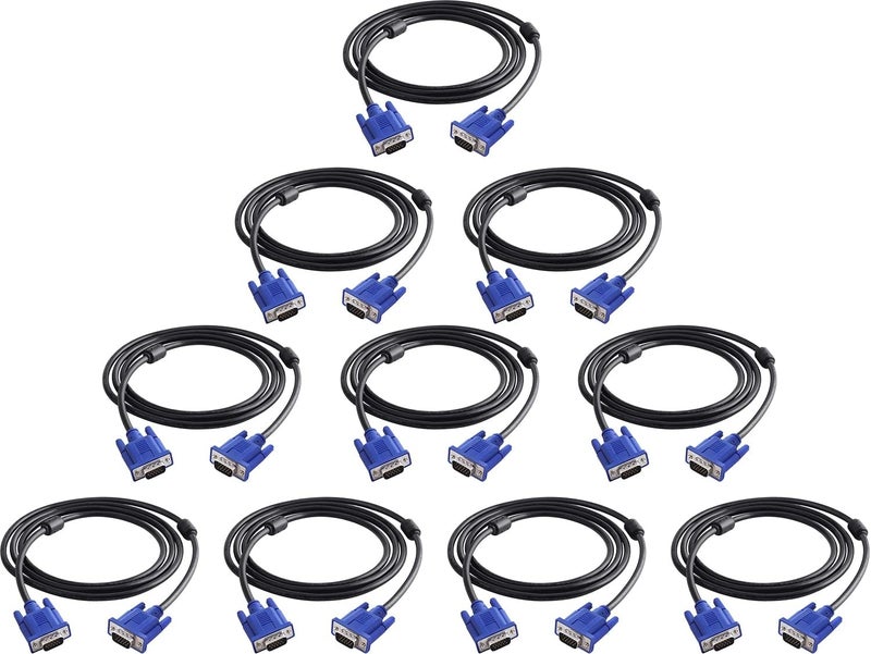 PASOW VGA to VGA Monitor Cable 15 Pin Male to Male Computer Cord Support 1080P Full HD for Laptop TV Projector - 6 Feet(10 Pack) - Image 1