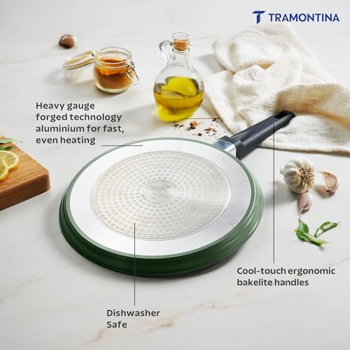 TRAMONTINA Aura Dosa Tawa 28cm | Reinforced Ceramic Non-Stick Cookware | Quick & Even Heating | Low-Oil Cooking | Bakelite Handle | Induction & Gas Compatible | Sea Green - Image 5