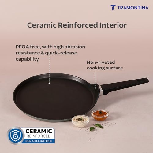 TRAMONTINA Aura Dosa Tawa 28cm | Reinforced Ceramic Non-Stick Cookware | Quick & Even Heating | Low-Oil Cooking | Bakelite Handle | Induction & Gas Compatible | Sea Green - Image 3