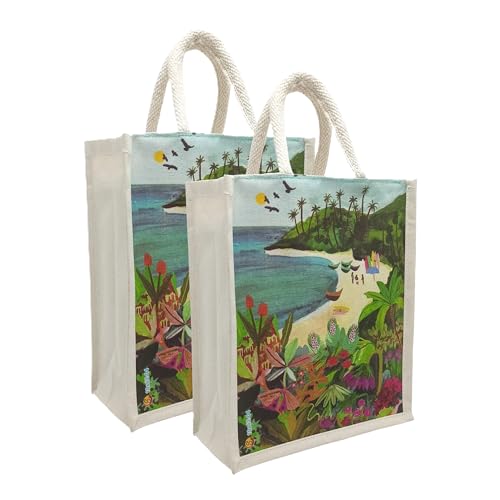 Sangra Canvas Reusable Bags for School, College & Office – Pack of 2, Stylish Lunch Bags for Men & Women (Beach) - Image 1