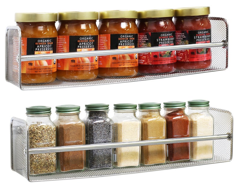 Deco Brothers DecoBros 2 Pack Wall Mount Single Tier Mesh Spice Rack, Chrome - Image 1