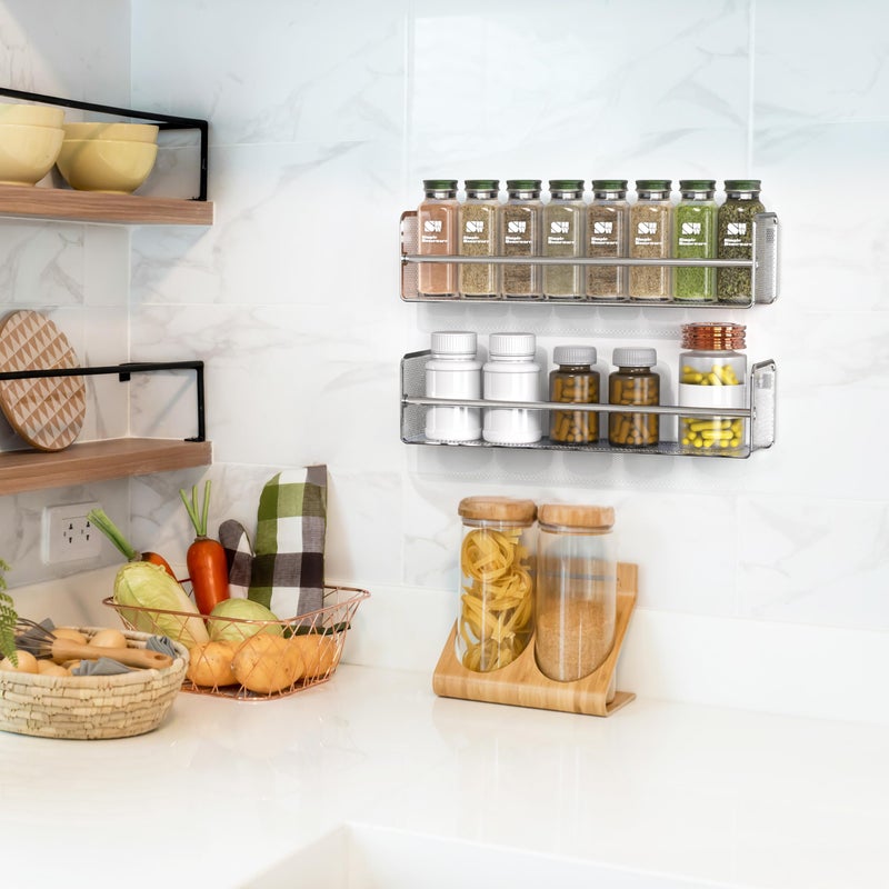 Deco Brothers DecoBros 2 Pack Wall Mount Single Tier Mesh Spice Rack, Chrome - Image 2