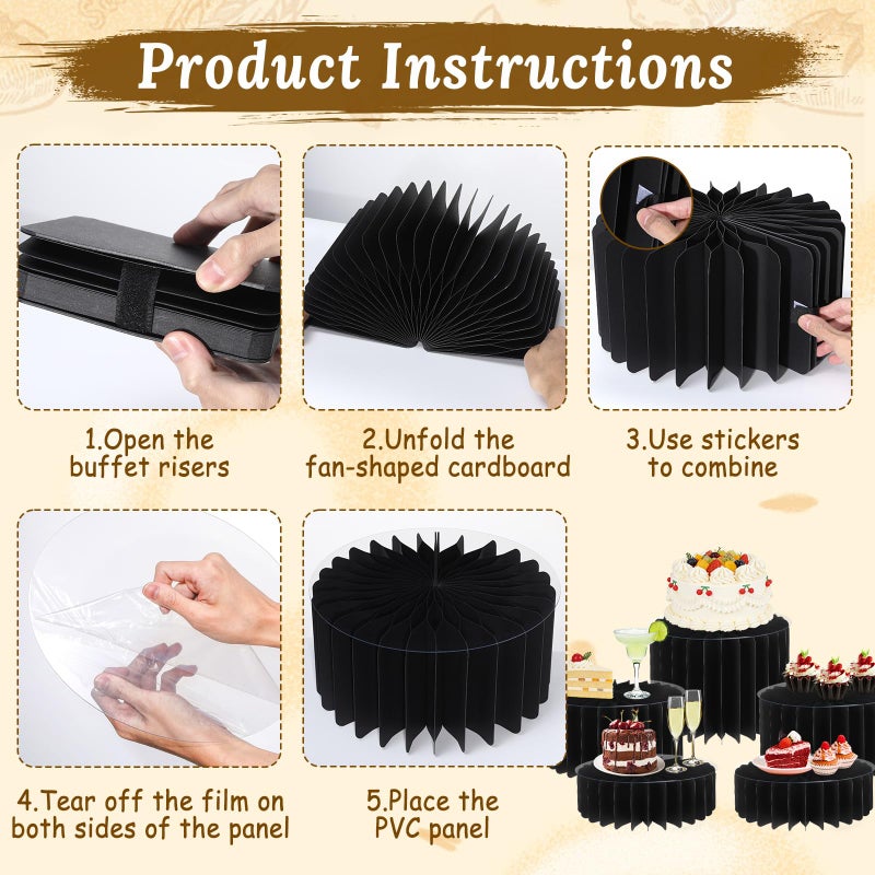 Youjoitim 5Pack Buffet Risers Display Stands Foldable Food Risers for Buffet Table Tall Cake Cupcake Stands Cardboard Cylinder Stand Dessert Table Display Set for Catering Jewelry Wedding Party Decor (Black) - Image 5