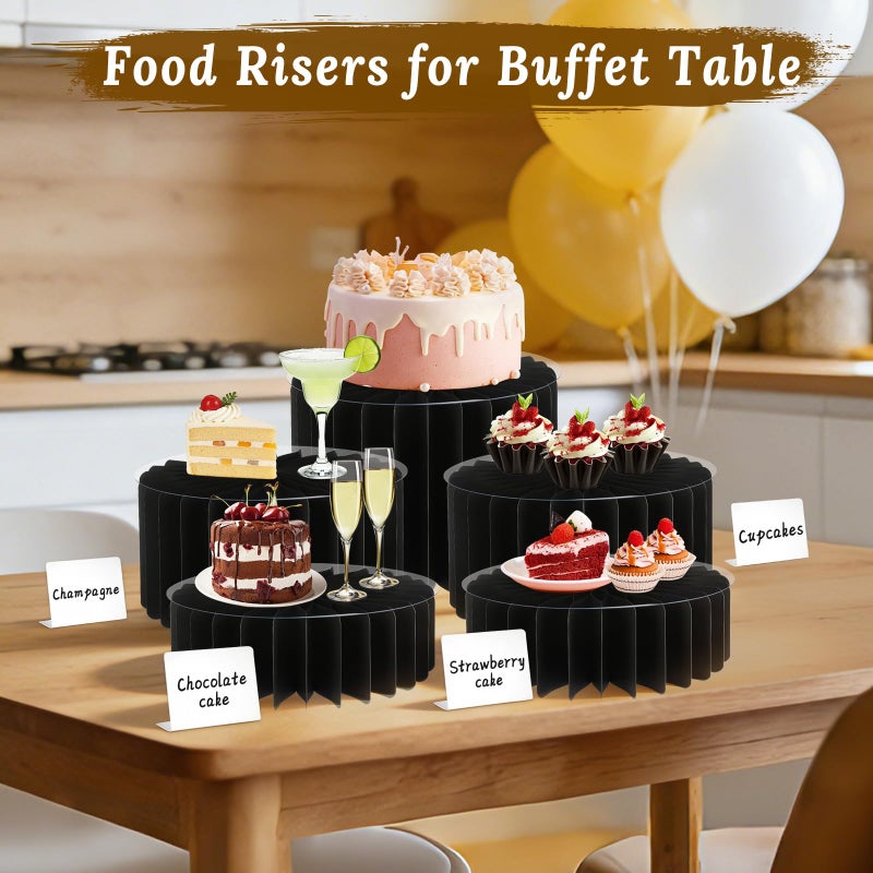 Youjoitim 5Pack Buffet Risers Display Stands Foldable Food Risers for Buffet Table Tall Cake Cupcake Stands Cardboard Cylinder Stand Dessert Table Display Set for Catering Jewelry Wedding Party Decor (Black) - Image 4