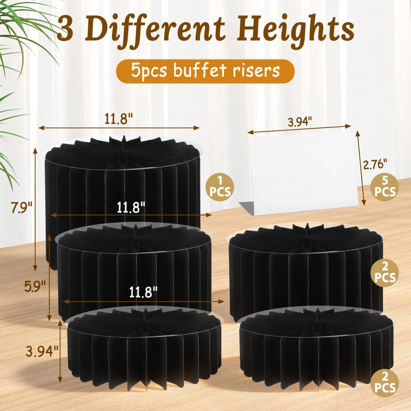 Youjoitim 5Pack Buffet Risers Display Stands Foldable Food Risers for Buffet Table Tall Cake Cupcake Stands Cardboard Cylinder Stand Dessert Table Display Set for Catering Jewelry Wedding Party Decor (Black) - Image 2