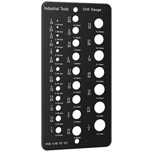 TOODOO Drill Bit Gauge 1/16 Inch to 1/2 Inch, Screw Size and Thread Gauge Inches and Decimal Drill 29-Hole Black Bit Size Guide for Handymen Mechanics - Image 1
