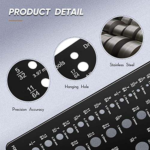 TOODOO Drill Bit Gauge 1/16 Inch to 1/2 Inch, Screw Size and Thread Gauge Inches and Decimal Drill 29-Hole Black Bit Size Guide for Handymen Mechanics - Image 3