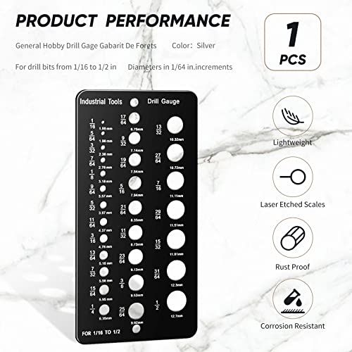 TOODOO Drill Bit Gauge 1/16 Inch to 1/2 Inch, Screw Size and Thread Gauge Inches and Decimal Drill 29-Hole Black Bit Size Guide for Handymen Mechanics - Image 4