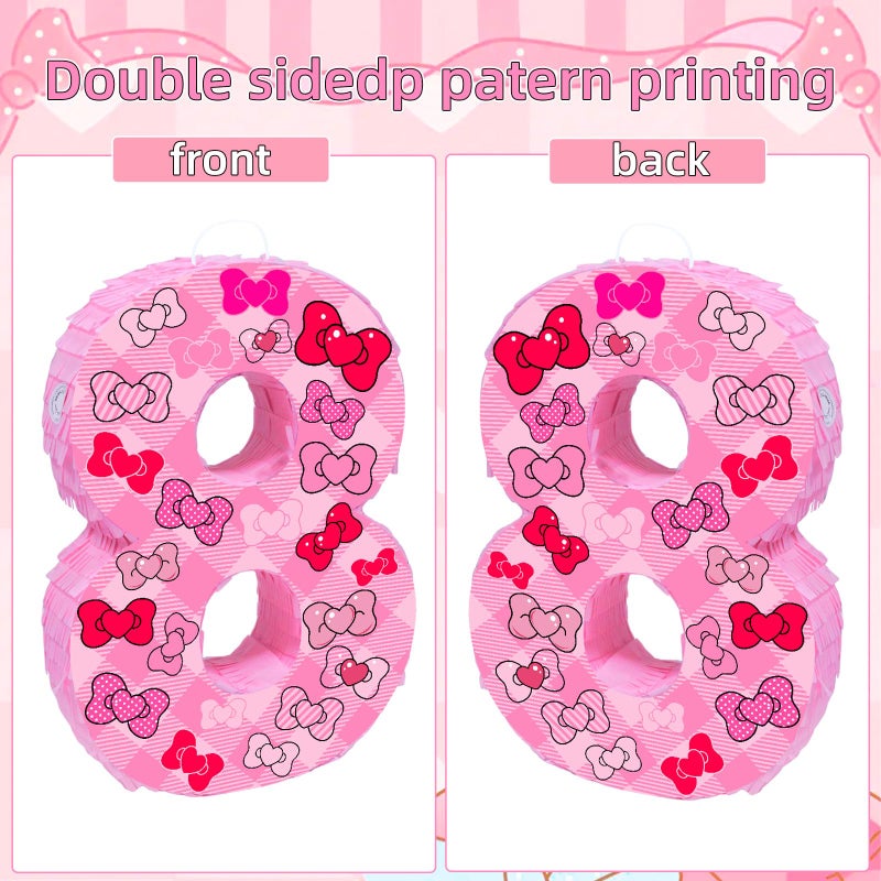 Lcoor Pink Bow 8th Birthday Decorations, 15.75inch Bow Number 8 PiÃ±ata with Blindfold Stick and Confetti for Pink Bow Birthday Party Supplies (8) - Image 4