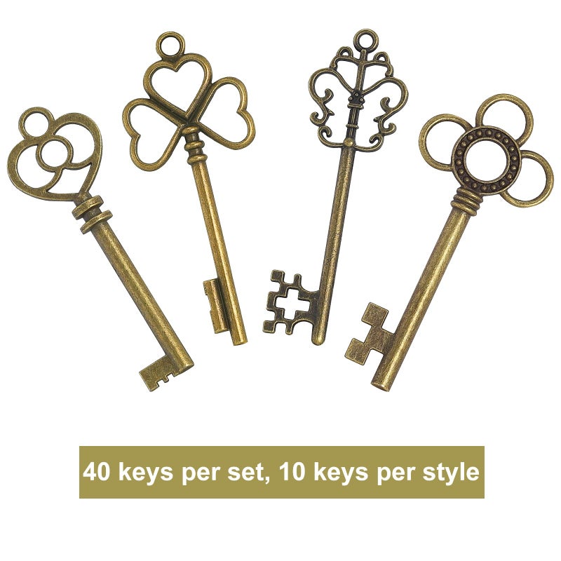 BALABALA 40PCS Antique Bronze Vintage Skeleton Key Charm Steampunk for Crafts, Party Favors, Gifts Decoration (4 Different Style x 10) - Image 4