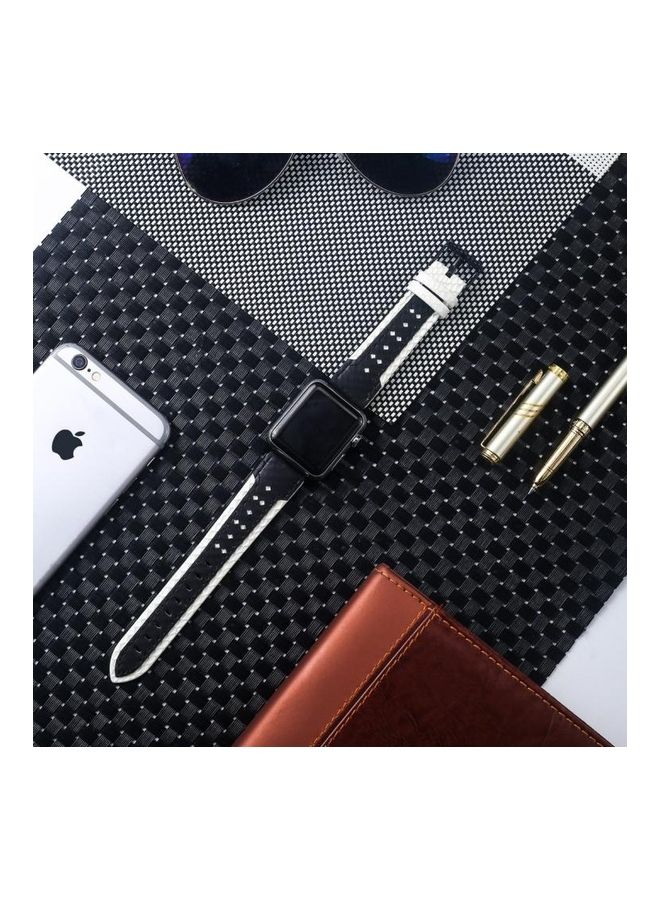 NIBEMINENT Square Hole Top Grain Leather Wrist Watch Band for Apple Series 7 45mm/6 & SE 5 4 44mm/3 2 1 42mm Multicolour - Image 2