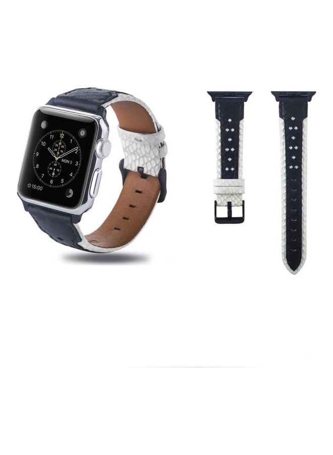 NIBEMINENT Square Hole Top Grain Leather Wrist Watch Band for Apple Series 7 45mm/6 & SE 5 4 44mm/3 2 1 42mm Multicolour - Image 1