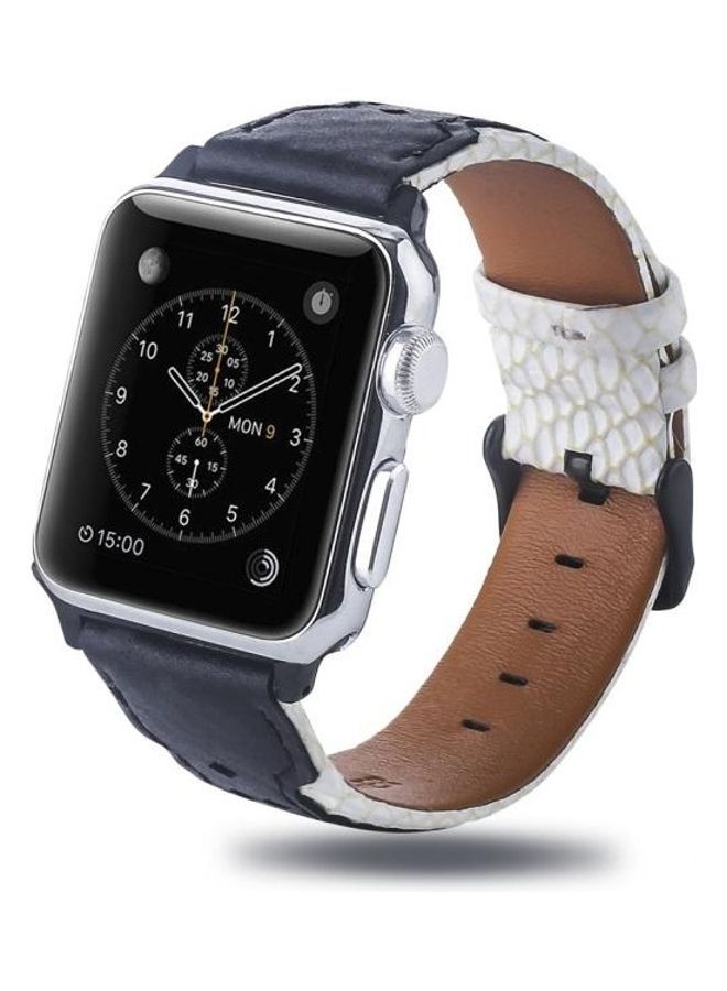 NIBEMINENT Square Hole Top Grain Leather Wrist Watch Band for Apple Series 7 45mm/6 & SE 5 4 44mm/3 2 1 42mm Multicolour - Image 3