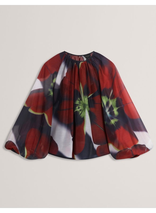 Ted Baker Printed Organza Puff Sleeve Blouse - Image 1