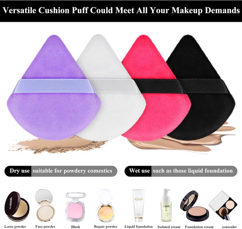 Maitys 12-Piece Triangle Powder Puff Set - Soft, Reusable Foundation Sponge for Loose Powder, Wet/Dry Makeup Tool (Black, White, Rose Red, Purple, Small) - Image 2