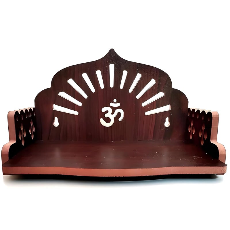 ZUPER معبد خشبي مصنوع يدويًا بالكامل بنمط أوم للعبادة في المنزل والمكتب I رف جداري للعبادة I معبد خشبي (بني-3) (عبوة من 1) - Image 1