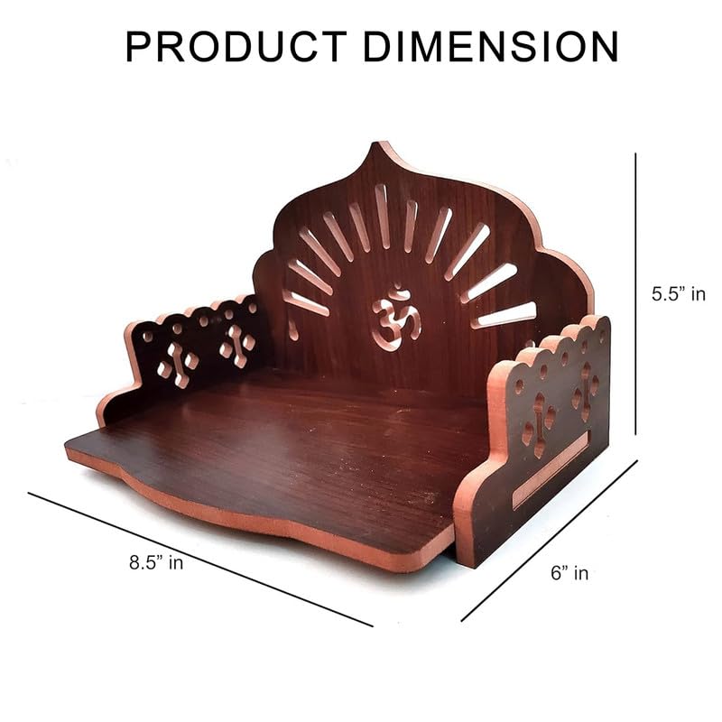 ZUPER معبد خشبي مصنوع يدويًا بالكامل بنمط أوم للعبادة في المنزل والمكتب I رف جداري للعبادة I معبد خشبي (بني-3) (عبوة من 1) - Image 2