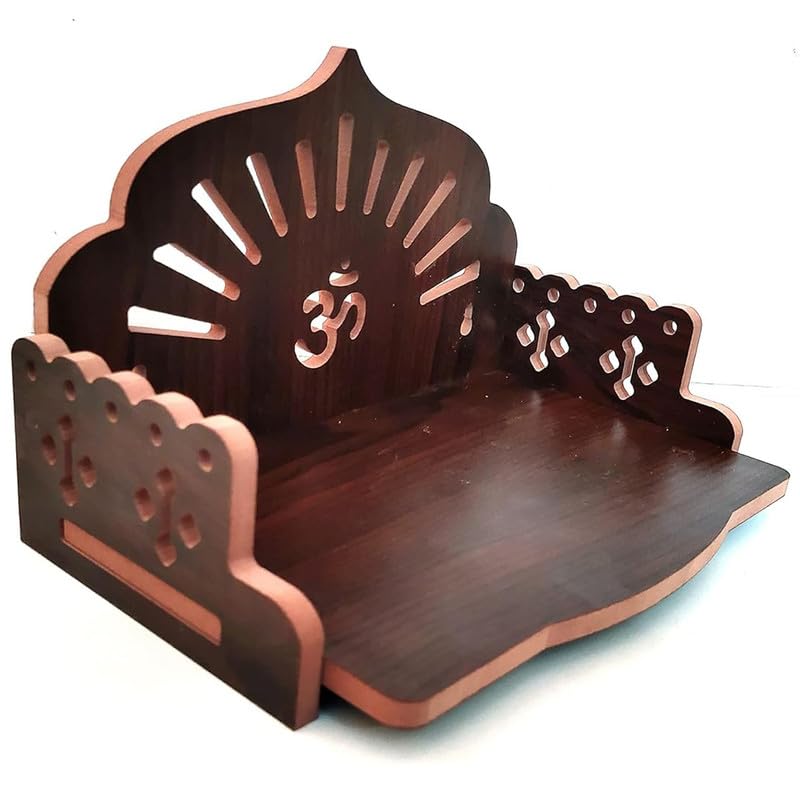 ZUPER معبد خشبي مصنوع يدويًا بالكامل بنمط أوم للعبادة في المنزل والمكتب I رف جداري للعبادة I معبد خشبي (بني-3) (عبوة من 1) - Image 4