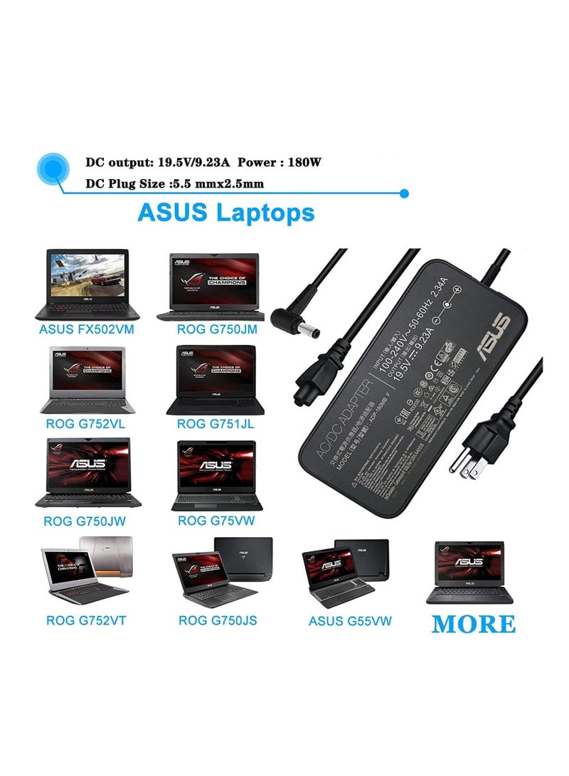 Max Power 180W 19.5V 9.23A ADP-180MB F Gaming Laptop Charger Fit for Asus ROG G75VW G75VX GL502VT FX502VM FX702VM G751JM G750JW G750JM G750JS G752VL for MSI 180W Power Adapter. - Image 4