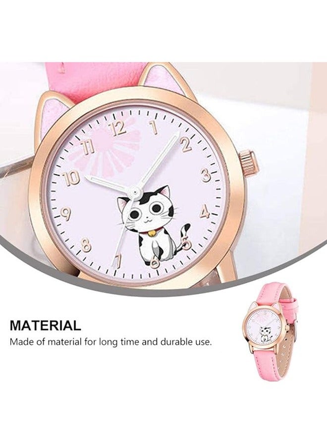 Kids Watches,Children Cartoon Watches Luminous Quartz Watches Cute Cat Pattern Casual Leather Watches for Ladies Fashion Women Gift, pink, strap