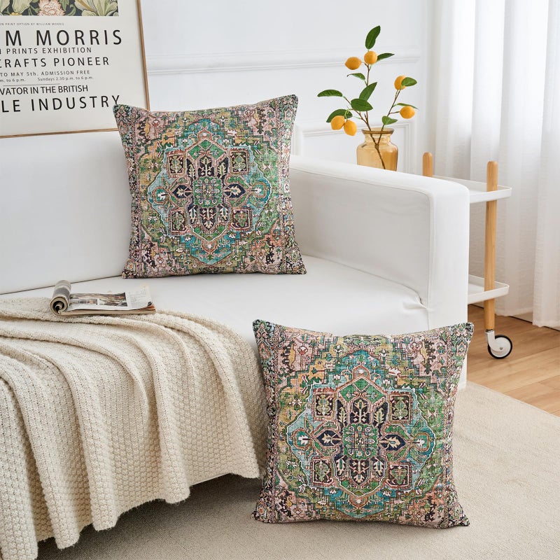 BUAEL Boho Throw Pillow Covers 20x20 inch Set of 2,Boho Vintage Carpet Pattern Antique Ethnic Decor Double Sided Pattern Cushion Cover Soft Pillow Case Living Sofa Room Bed Square Pillow Cover - Image 5