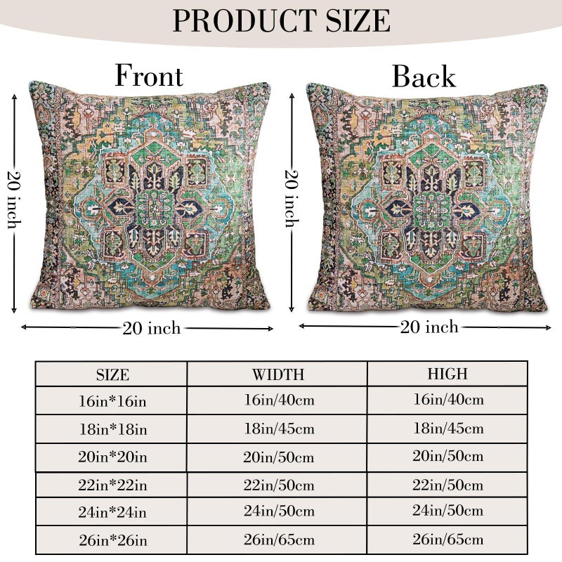 BUAEL Boho Throw Pillow Covers 20x20 inch Set of 2,Boho Vintage Carpet Pattern Antique Ethnic Decor Double Sided Pattern Cushion Cover Soft Pillow Case Living Sofa Room Bed Square Pillow Cover - Image 2