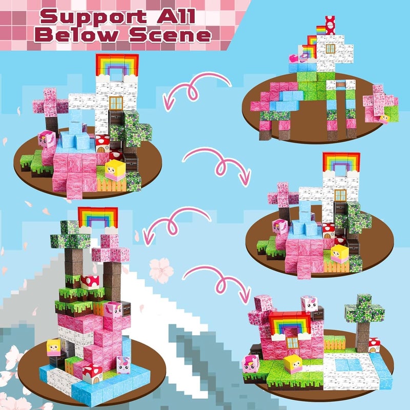 Moonmen Magnetic Building Blocks Set, Mine Magnet World Set For Toddler Educational STEM Construction Toy, Non-Toxic ABS Material Magnet Cubes Construction Toys (100 Pcs Unicorn) - Image 4