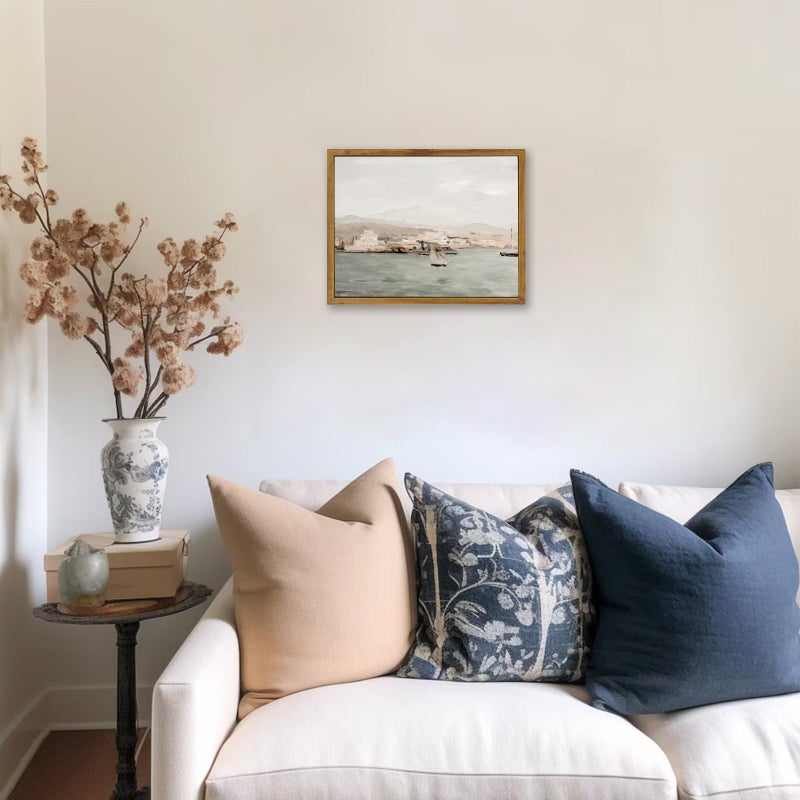 KBKBART Framed Canvas Wall Art View of Mediterranean Coastal Painting  Vintage Coastal Seaside Scenery Canvas Art Prints Bathroom Pictures  Farmhouse Wall Decor for Bathroom  Bedroom Living Room  Vintage Wall Decor(8""x10"") - Image 4