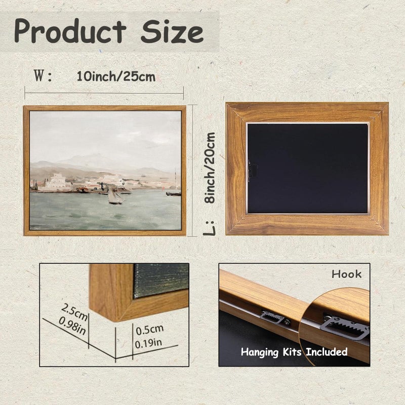 KBKBART Framed Canvas Wall Art View of Mediterranean Coastal Painting  Vintage Coastal Seaside Scenery Canvas Art Prints Bathroom Pictures  Farmhouse Wall Decor for Bathroom  Bedroom Living Room  Vintage Wall Decor(8""x10"") - Image 2