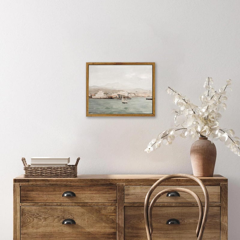 KBKBART Framed Canvas Wall Art View of Mediterranean Coastal Painting  Vintage Coastal Seaside Scenery Canvas Art Prints Bathroom Pictures  Farmhouse Wall Decor for Bathroom  Bedroom Living Room  Vintage Wall Decor(8""x10"") - Image 5