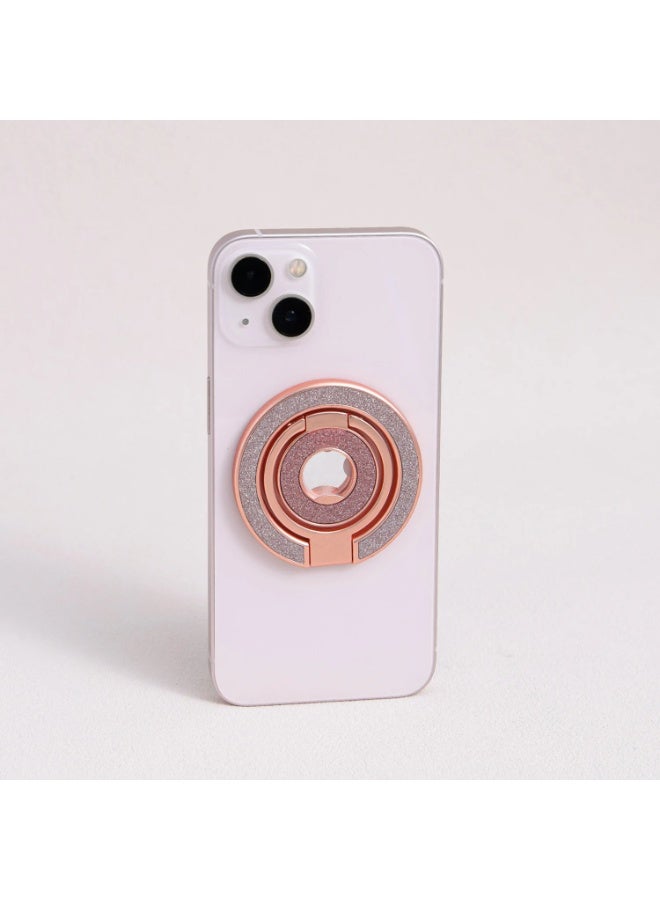 Interstella Rose Gold Glitter Magnetic Ring Phone Holder, 360° Rotating Foldable Grip Stand, Strong MagSafe Magnet Mount, Slim Lightweight Finger Ring for Phones - Image 5
