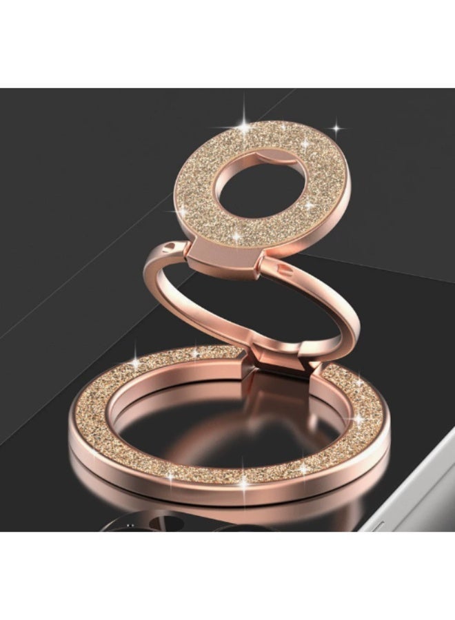Interstella Rose Gold Glitter Magnetic Ring Phone Holder, 360° Rotating Foldable Grip Stand, Strong MagSafe Magnet Mount, Slim Lightweight Finger Ring for Phones - Image 2