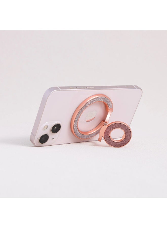 Interstella Rose Gold Glitter Magnetic Ring Phone Holder, 360° Rotating Foldable Grip Stand, Strong MagSafe Magnet Mount, Slim Lightweight Finger Ring for Phones - Image 3