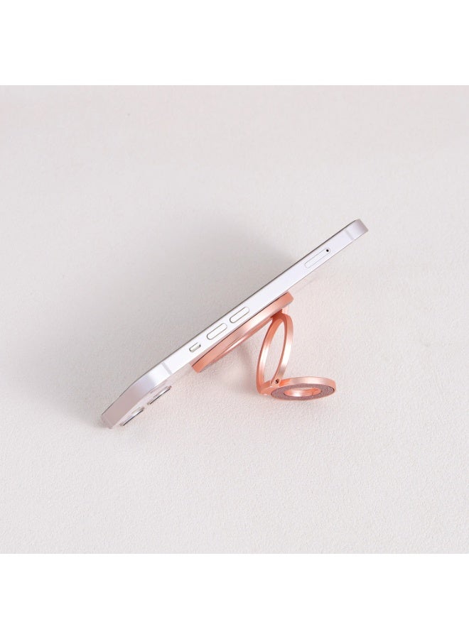 Interstella Rose Gold Glitter Magnetic Ring Phone Holder, 360° Rotating Foldable Grip Stand, Strong MagSafe Magnet Mount, Slim Lightweight Finger Ring for Phones - Image 4