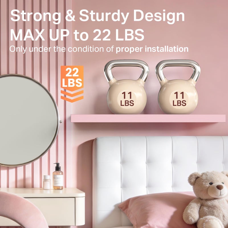 BAYKA Pink Floating Shelves for Wall â€“ 15.7in Wood Wall Shelves for Bathroom, Bedroom, Living Room Decor Organize â€“ Hanging Shelf for Books/Storage/Display with 22lbs Capacity(Set of 3) - Image 3
