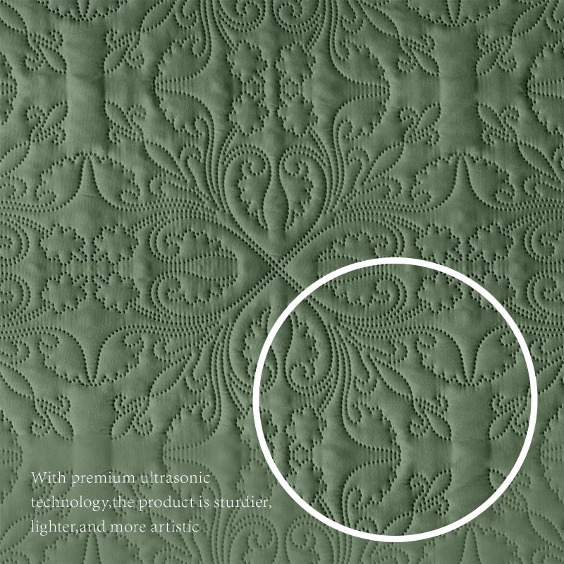 akkialla akkialla Full Queen Quilt Bedding Set for All Seasons Lightweight Olive Green Bedspreads Queen Size Modern Style Microfiber Soft Floral Pattern Coverlet Set(1 Quilt 2 Pillow Shams)  - Image 5